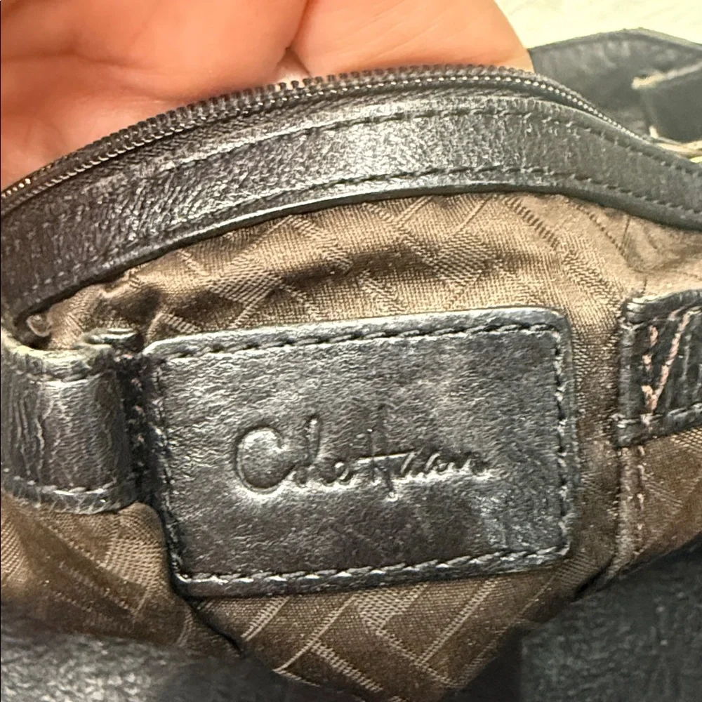 Vintage Cole Haan Black Leather Hobo Bag with Gold Detail